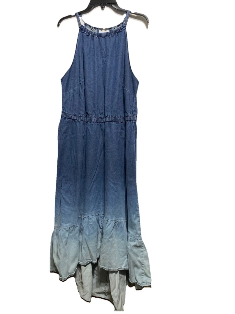 International Concepts Chambray Lyocell Blue Ombré Tiered Dress 0X (12W) Stretch